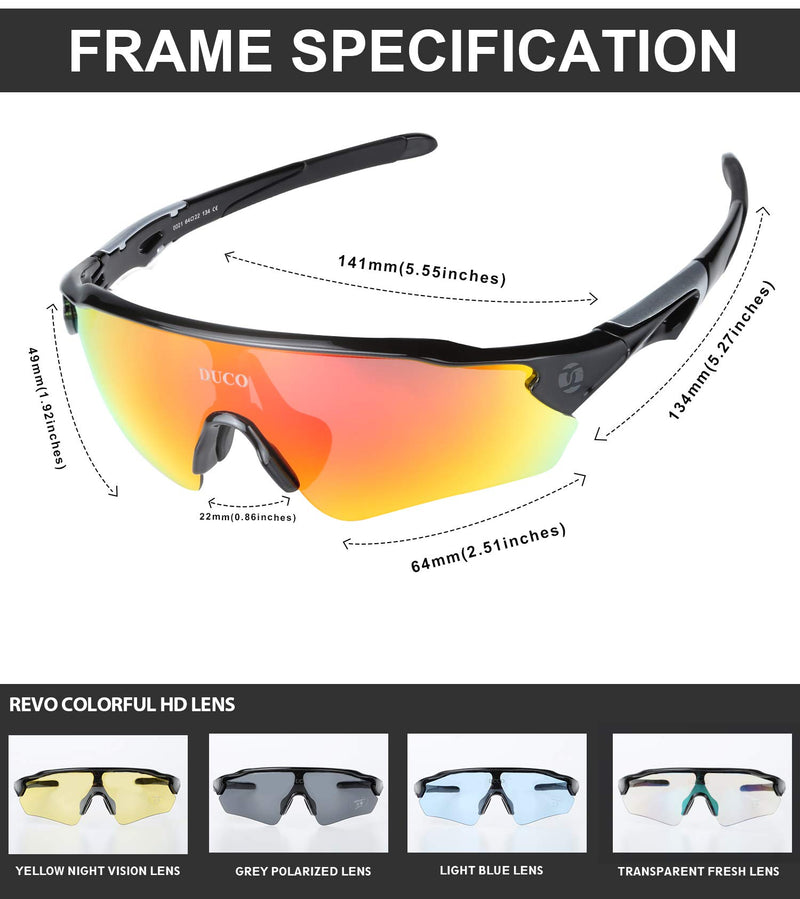 DUCO Polarized Sports Cycling Sunglasses for Men with 5 Interchangeable Lenses for Running Golf Fishing Hiking Baseball 0021black - BeesActive Australia