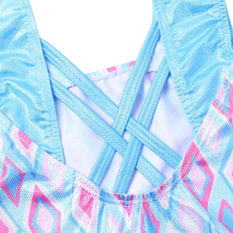 BAOHULU Girls Gymnastics Leotards Shiny Spliced Scale Dance Clothes Cosplay Costumes Blue Square 6-8 Years - BeesActive Australia
