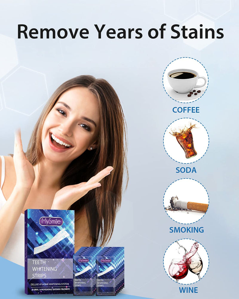 MySmile Teeth Whitening Strips, 28 White Strips Teeth Whitening Kit, Non-Sensitive 14 Sets Teeth Whitener for Tooth Whitening, Helps to Remove Smoking Coffee Soda Wine Stain, Up to 10 Shades Whiter - BeesActive Australia