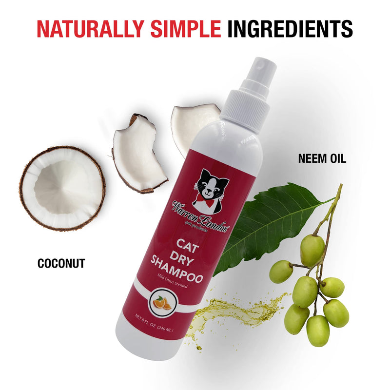 Warren London Cat Dry Shampoo | No Rinse Shampoo Cat Cleaner with Neem Oil & Coconut | Kitty Shampoo On The Go | Made in USA - BeesActive Australia