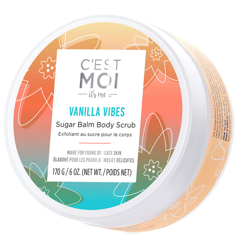 C'est Moi Vanilla Vibes Sugar Balm Body Scrub | Invigorating & Hydrating Exfoliant, Clinically Tested Non-Toxic Ingredients feat. Organic Shea Butter, Coconut Oil & Avocado Oil, EWG Verified, 6 oz - BeesActive Australia