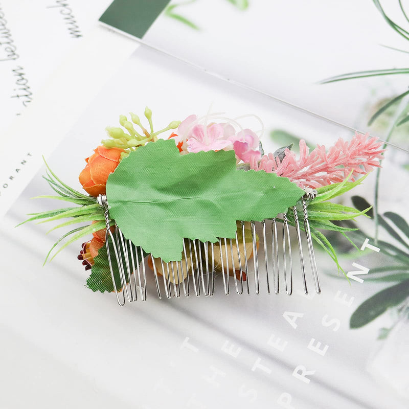 Flower Wedding Hair Comb Orange Floral Headpiece Artificial Bridal Prom Beach Hair Accessories for Women and Girls Wedding Sides Combs - BeesActive Australia