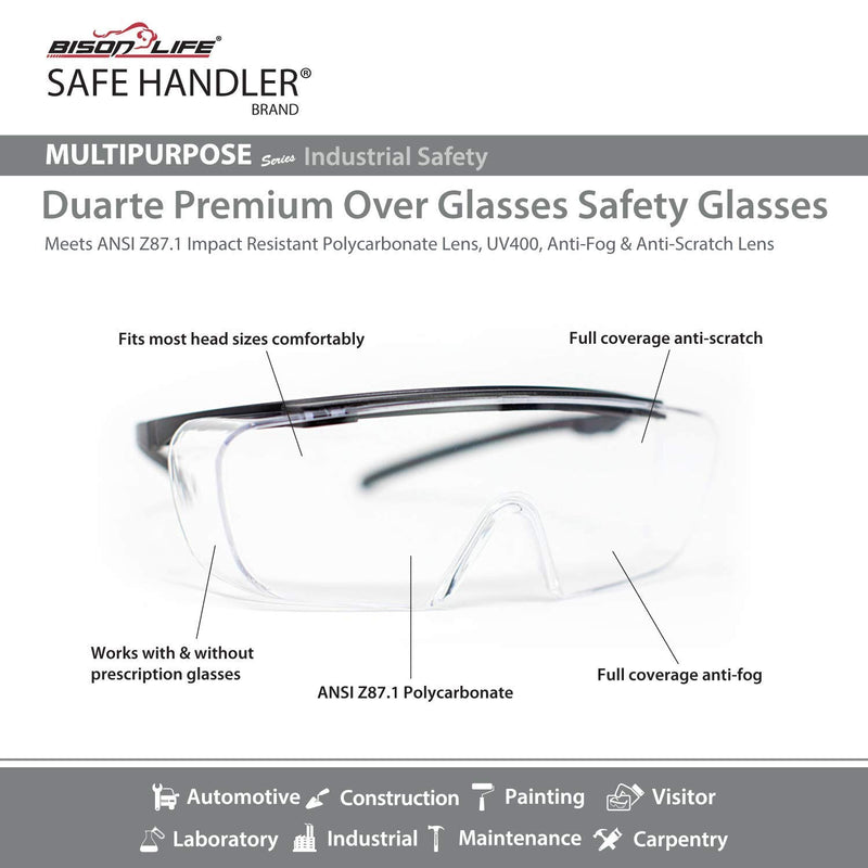 SAFE HANDLER Duarte Premium Over Glasses | ANSI Z87.1, Impact Resistant Polycarbonate Lens, UV400, Anti-Fog & Anti-Scratch 1 Pair - BeesActive Australia