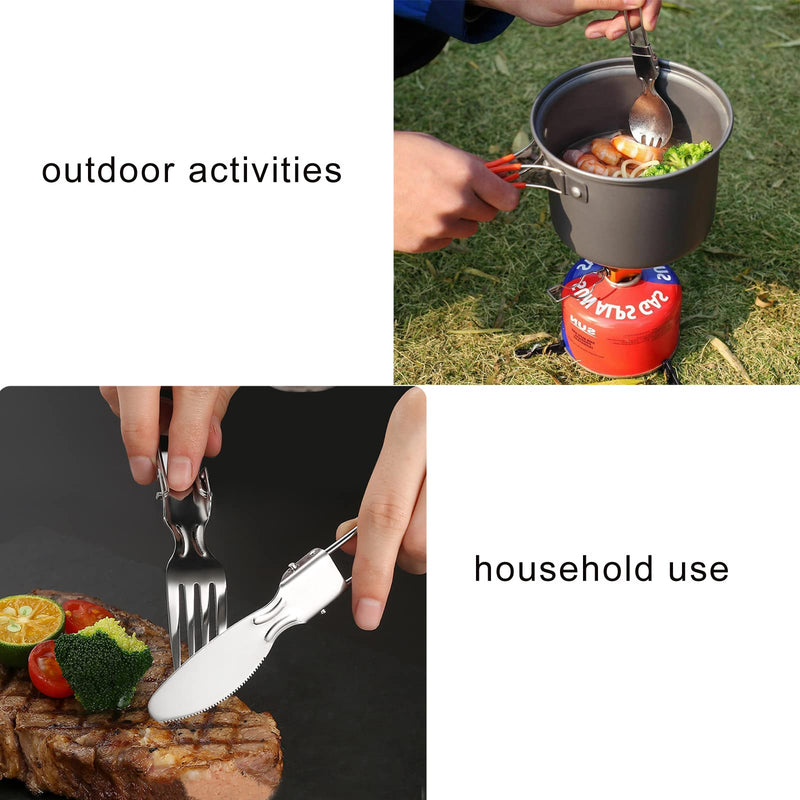 Pinenjoy 4Pcs Folding Camping Utensils Set Protable 18/10(304) Stainless Steel Flatware include Spoon Fork Knife for Picnic Travel Hiking Backpacking - BeesActive Australia