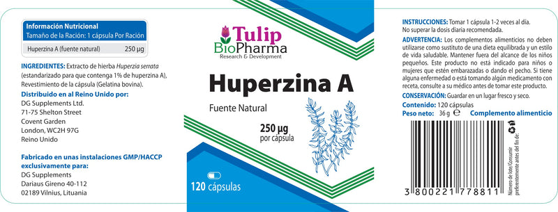 Huperzine A 250mcg 120 Capsules, 3rd Party lab Tested, High Strength Supplement, Gluten and GMO Free - BeesActive Australia