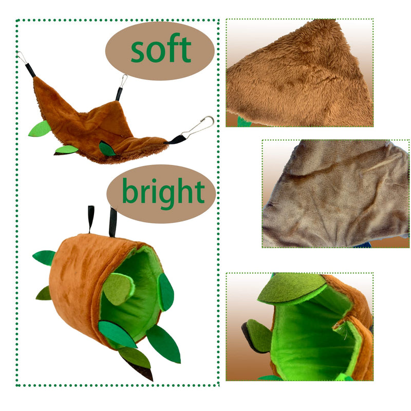 MUYG Hamster Hammock,Small Animal Hanging Hideout Tunnel Sleeping Set Plush Swing Warm Bed House Cage Nest Accessories for Sugar Glider,Squirrel,Brown(5 Pcs) - BeesActive Australia