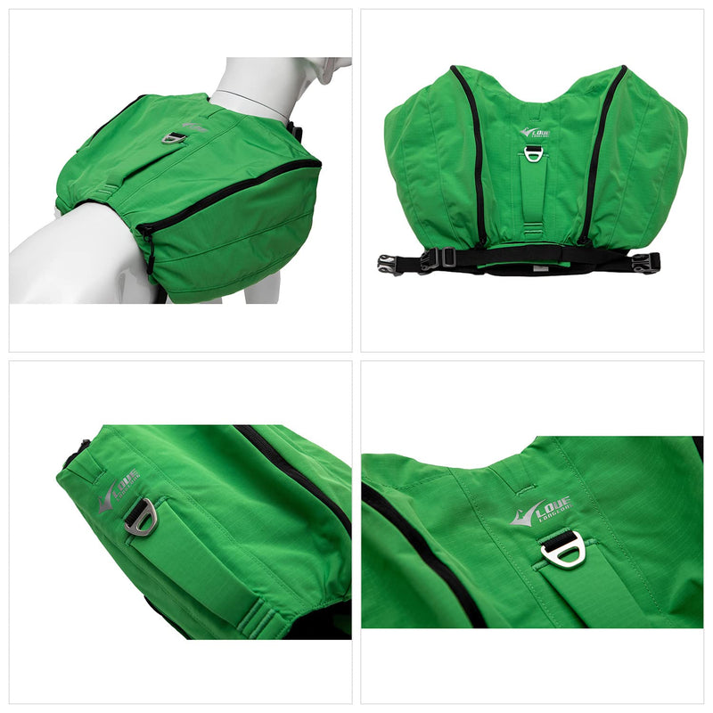 Lovelonglong Dog Backpack for Hiking, Multifunctional Dog Day Pack Zippered Travel Dog Saddle Bag Outdoor Hiking Backpack with 2 Capacious Side Pockets for Small Medium Large Dogs XS (chest 18-23 inch) Green - BeesActive Australia