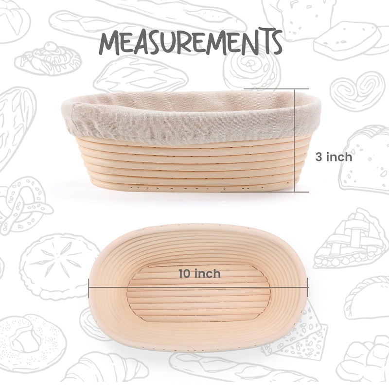 DOYOLLA Bread Proofing Baskets Set of 2 10 inch Oval Shaped Dough Proofing Bowls w/Liners Perfect for Professional & Home Sourdough Bread Baking - BeesActive Australia