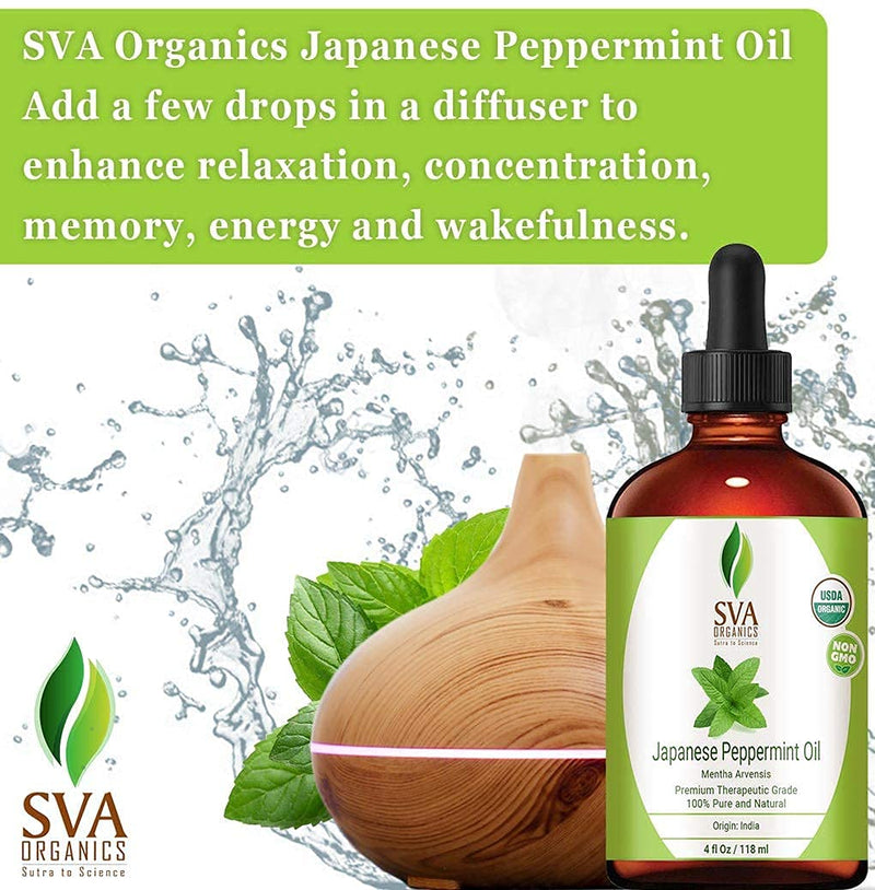 SVA Organics Japanese Peppermint Essential Oil Organic 4 Oz USDA 100% Pure and Natural Premium Therapeutic Grade For Aromatherapy, Skin Care, Hair Care & Body Massage - BeesActive Australia