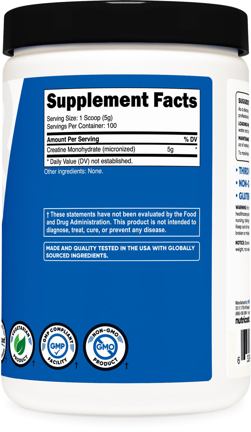 Nutricost Creatine Monohydrate Micronized Powder 500G, 5000mg Per Serv (5g) - Micronized Creatine Monohydrate, 100 Servings 1.11 Pound (Pack of 1) - BeesActive Australia
