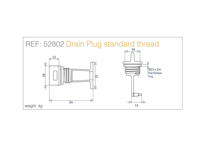 H2o Kayaks - Kayak Gear Universal Kayak Direct Drain Plug - BeesActive Australia