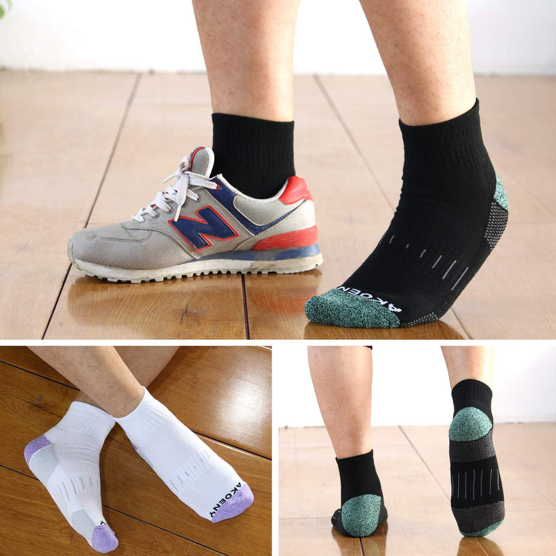 [AUSTRALIA] - AKOENY Men's Performance Athletic Cushion Quarter Socks (6 Pack) Shoe Size: 6-12 Black 