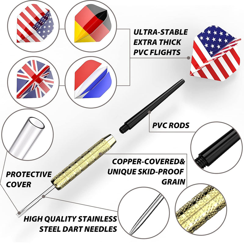Ohuhu Steel Tip Darts, Professional Metal Darts with National Flag Flights (4 Styles) - Dart Metal Tip Set, 12 Pcs Metal Dart, Darts for Dartboard with 3 Free PVC Dart Rods - BeesActive Australia
