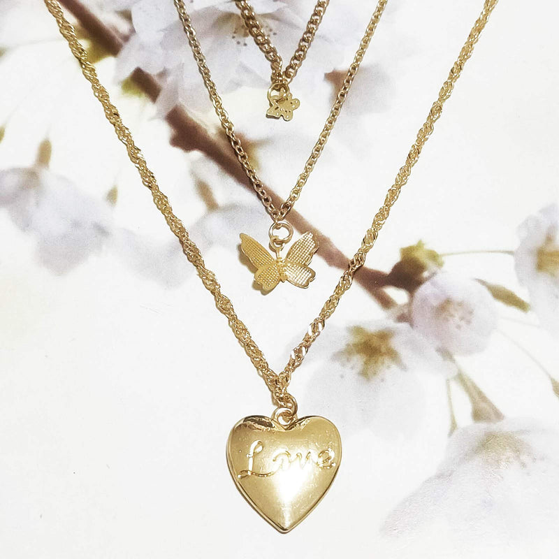 Butterfly Heart Pendant Necklace Crystal Star Circle Mutilayer Chain Gold Plated Jewelry for Women Girls (Gold C) Gold C - BeesActive Australia