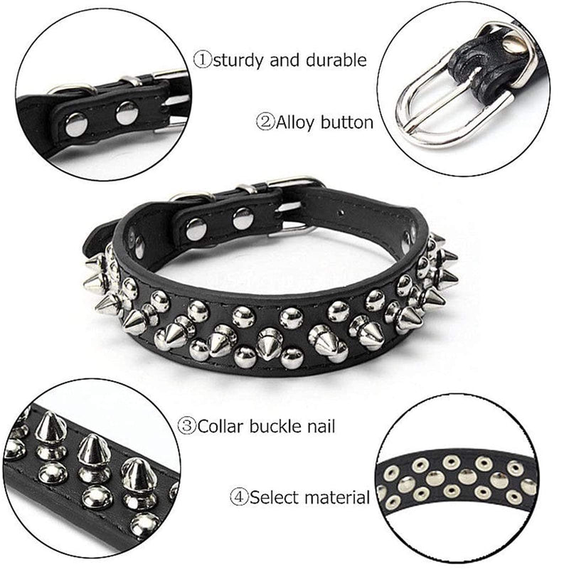 PETCARE Spiked Dog Collar Soft Pu Leather Funny Mushrooms Rivet Spike Studded Puppy Adjustable Outdoor Dog Collars for Small Medium Large Dogs Cats S(10.2"-12.6" / 26cm-32cm) Black - BeesActive Australia