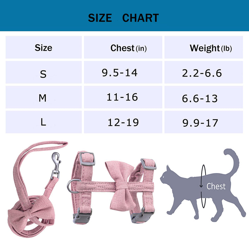 Cat Vest Harness and Leash, Cat Harness Escape Proof Escape Proof Mesh Breathable Adjustable Vest Harnesses for Cat H-Diagonal pull Walking with Safety Buckle BU S-L for Pet Kitten Puppy Rabbit Ferret Medium Pink - BeesActive Australia