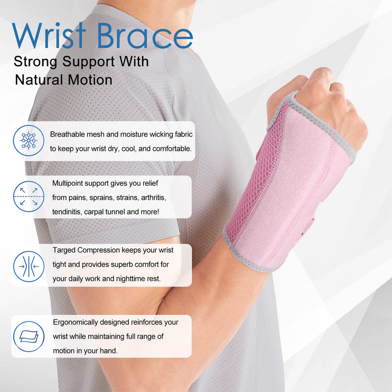 Wrist Brace for Carpal Tunnel, Night Wrist Sleep Support Splint with Compression Sleeve Adjustable Straps for Pain Relief, Arthritis, Tendonitis, Fitness (Left Hand-Pink, L/XL (Pack of 1)) Pink L/XL-Left Hand (Pack of 1) - BeesActive Australia