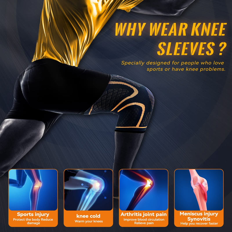 Copper Knee Braces for Men and Women (2 pack) -Knee Supports Copper Compression Knee Sleeve for Knee Pain, Arthritis, Sports and Recovery Support (Large) Large 2pack-Copper-Black - BeesActive Australia