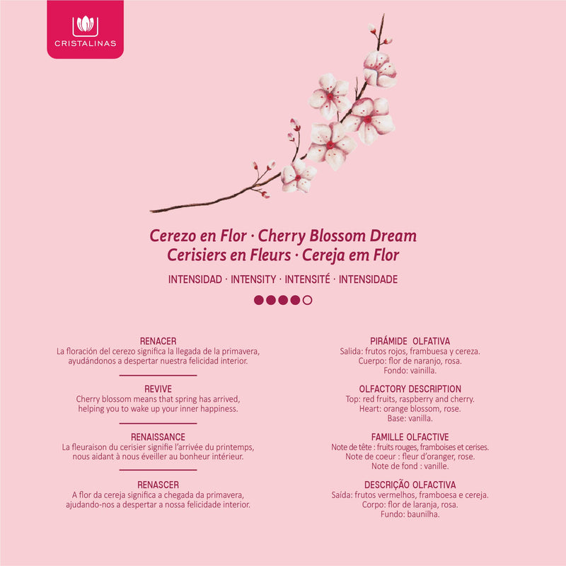 CRISTALINAS Air Freshener, Reed Diffuser, 40ml / 8 weeks, 0% alcohol, Cherry Blossom Dream 40 ml (Pack of 1) - BeesActive Australia