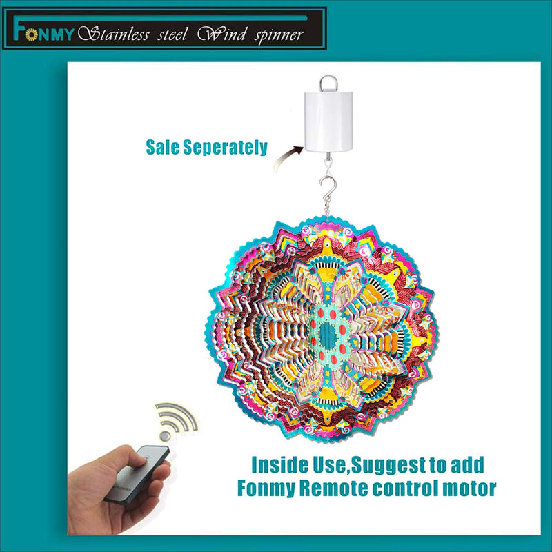 FONMY Wind Spinner Mandala Lucky Star 12 inch  3D Stainless Steel  Laser Cut Metal Art Geometric Pattern - Hanging Wind Spinner, Kinetic Yard Art Decorations - Indoor/Outdoor Décor 12inch Mdl07 - BeesActive Australia