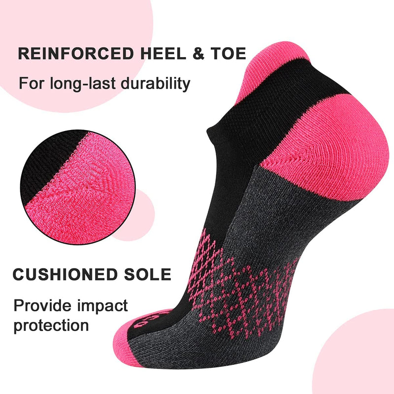 Eallco Womens Ankle Socks 6 Pairs Running Athletic Cushioned Sole Socks With Tab Black 6 (Women Shoe Size: 7-10) - BeesActive Australia