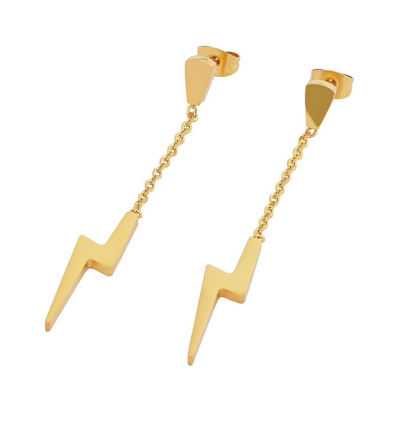 Edforce Stainless Steel Women's Girls Teens Earrings Lightning Bolt Dangle, 60mm/2.4in Gold - BeesActive Australia