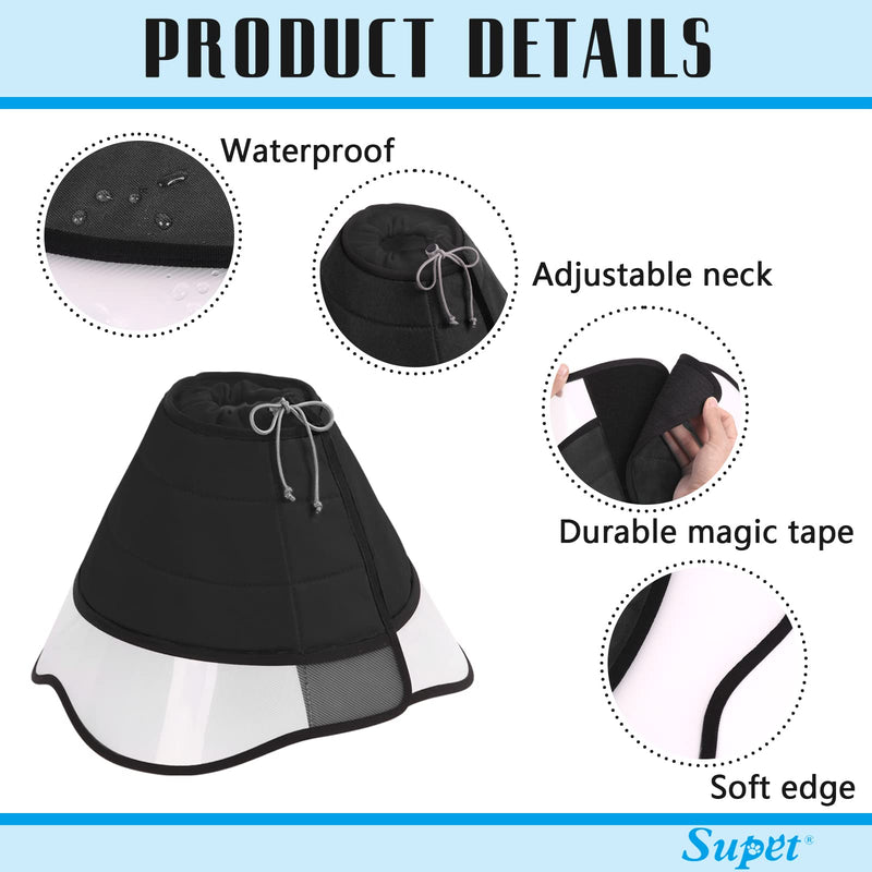 Supet Dog Cone for Dogs After Surgery, Soft Dog Cones for Large Medium Dogs, Comfortable Elizabethan Collar for Dogs to Stop Licking, Adjustable Pet Recovery Collar for Small Dogs L (Neck:13.5"-19.0") Black - BeesActive Australia