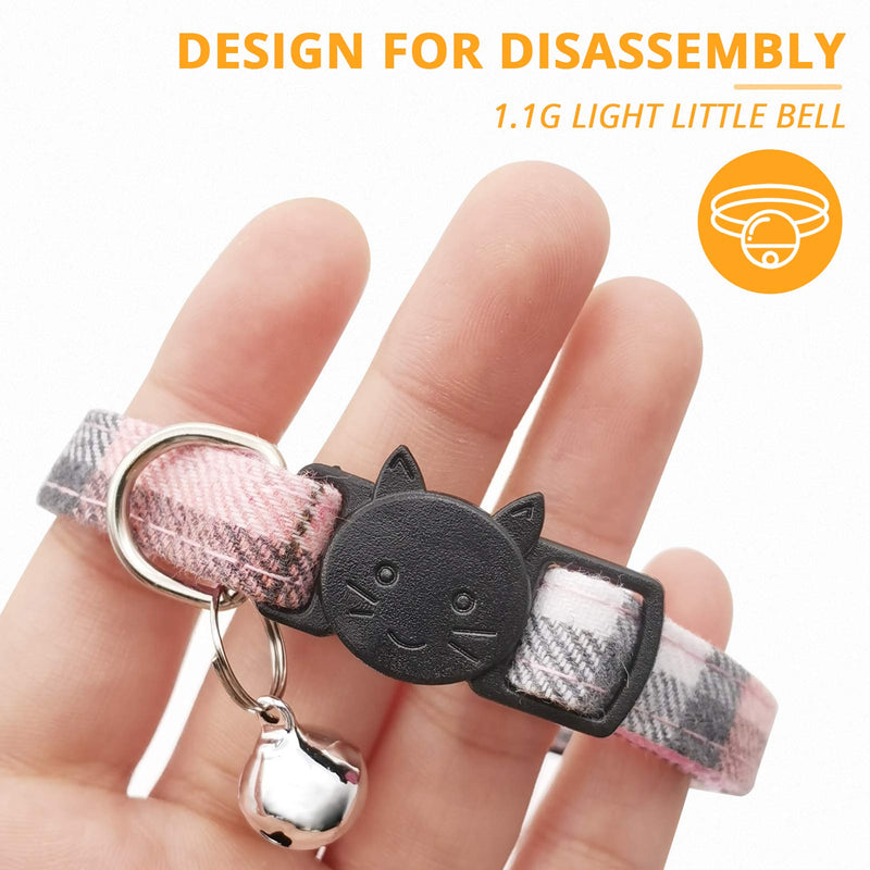 MJIYA Pet Dog and Cat Collar with Bell Grid Collar Plastic Buckle Light Adjustable Collars Pink Medium - BeesActive Australia