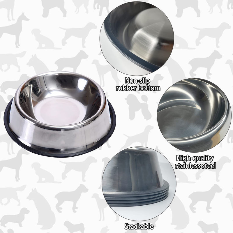 Fhiny 4Pcs Stainless Steel Dog Cat Bowl with Rubber Base Pet Food and Water Feeder Bowls Stackable Non-Slip Dish Plate for Small Medium Animals Puppy Kitten Rabbit 6oz-4PCS/No Paw Prints - BeesActive Australia