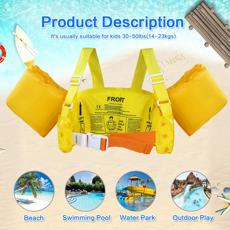 [AUSTRALIA] - Gogokids Kids Swim Vest Life Jacket, Swimming Aid Armbands for Toddlers Children 30-50lbs, Float Vest with Arm Wings Yellow 