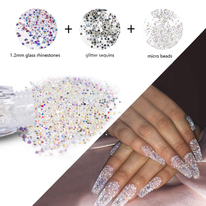 3312+120pcs Nail Crystal AB Rhinestones Set, Glass Round Stones & Multiple Shapes Gems and Micro Nail Pixie Beads for 3D Nail Art Kit - BeesActive Australia