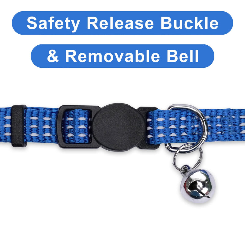 Pawtitas Reflective Cat Collar with Safety Buckle and Removable Bell Cat Collar Kitten Collar Personalized Cat Collar Customizable Name and Phone Number Collar for Cats Reflective Glow Cat Collar Blue - BeesActive Australia
