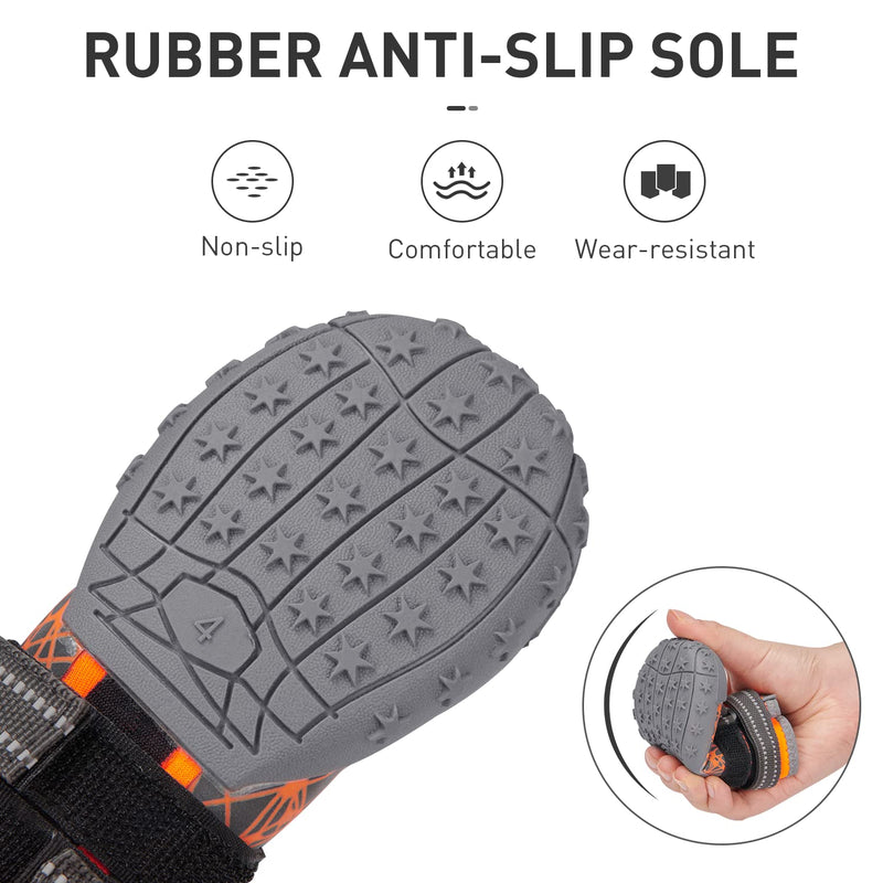 Dog Shoes for Large Medium Dogs, Waterproof Dog Booties with Reflective Strap Anti Slip Rubber Sole - Comfortable Dog Hiking Boots Paw Protectors for Walking Jogging Indoor Outdoor Hardwood Floor #7 (Width: 2.75" ; Length: 3.55") Orange - BeesActive Australia
