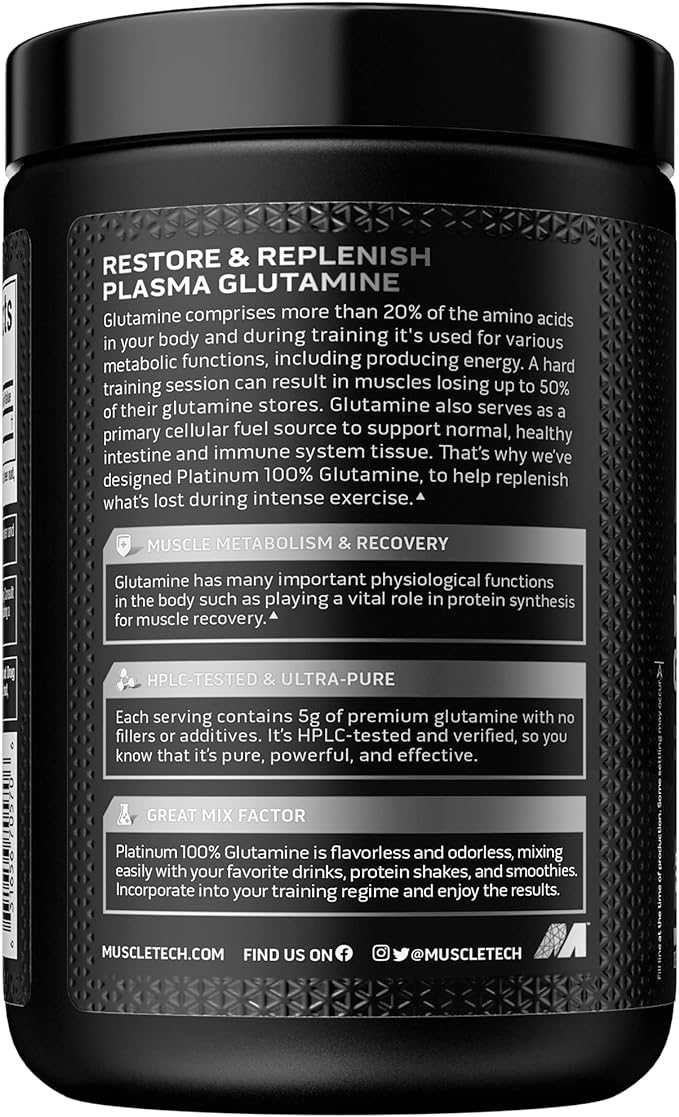 MuscleTech, Platinum 100% Glutamine, Plain, 300g (10.58oz) - BeesActive Australia