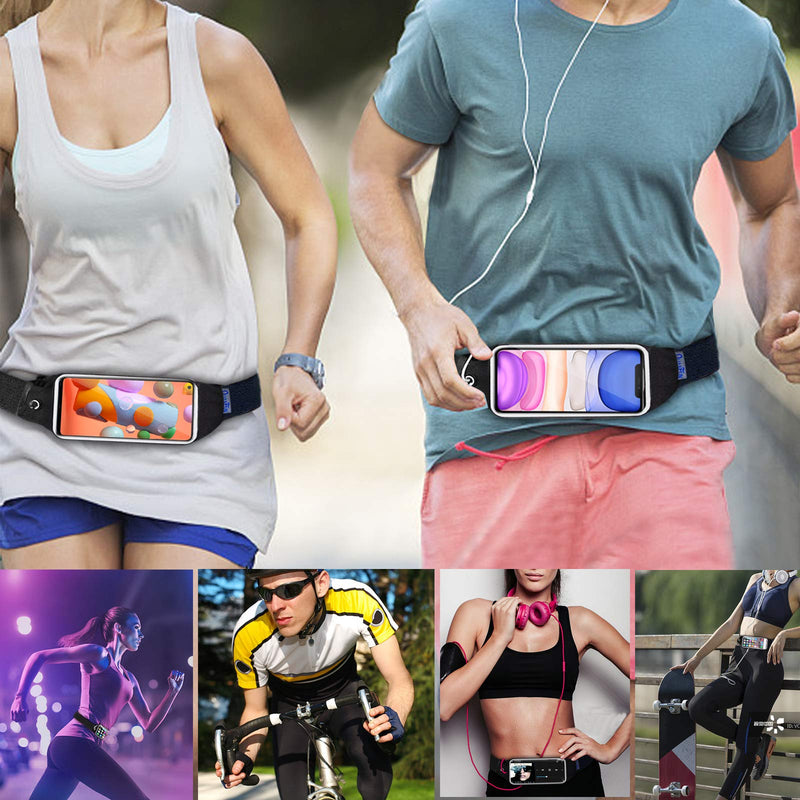 QUANFUN Running Belt for iPhone 13/12/11 Pro Max, XS Max, Galaxy S10+ S20 Plus, S20 Ultra,Note 20,Water Resistant Fanny Pack Sports Fitness Waist Pouch fits Large Phones UP to 6.9" With OtterBox/Case a.Black W/Clear Window - BeesActive Australia