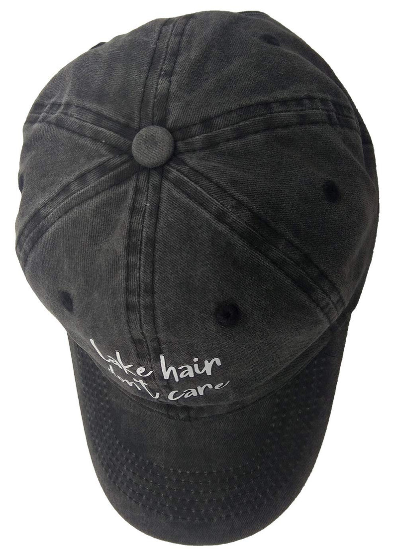 OASCUVER Lake Hair Don't Care Hat, Distressed Cotton Adjustable Lake Life Baseball Cap for Men Women Lake Hair Don't Care Black One Size - BeesActive Australia