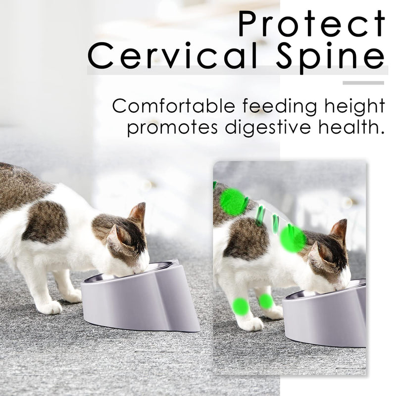 CATPRO Tilted Cat Food Bowls,15°Slanted Cat Feeder Bowl Orthopedic Cat Bowl Anti-Vomiting Spill Proof Raised Cat Food Bowl Stainless Steel Tilted Angled Cat Food Bowls Grey - BeesActive Australia