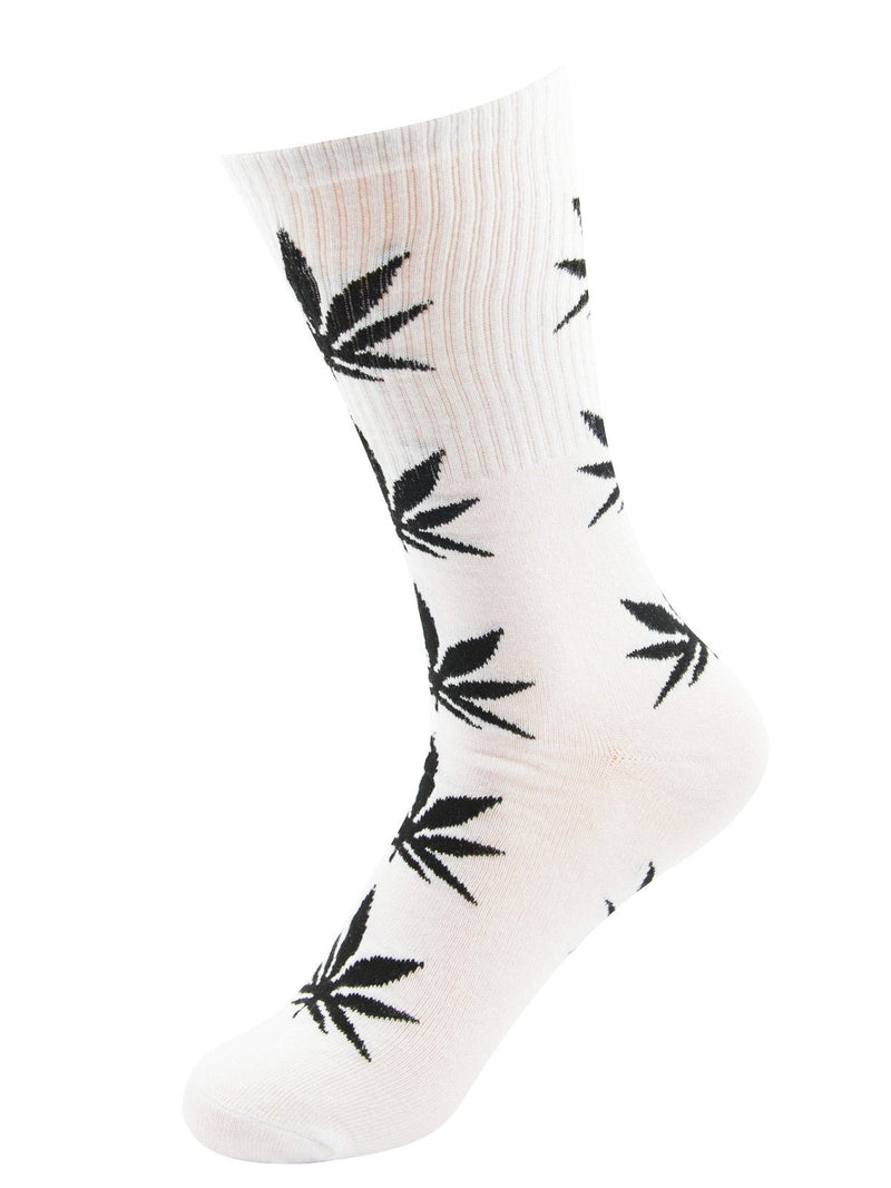 Athletic Sports High Crew Socks for Men Women Marijuana Weed Leaf Cotton Sock C 3 Pairs Black White Green - BeesActive Australia
