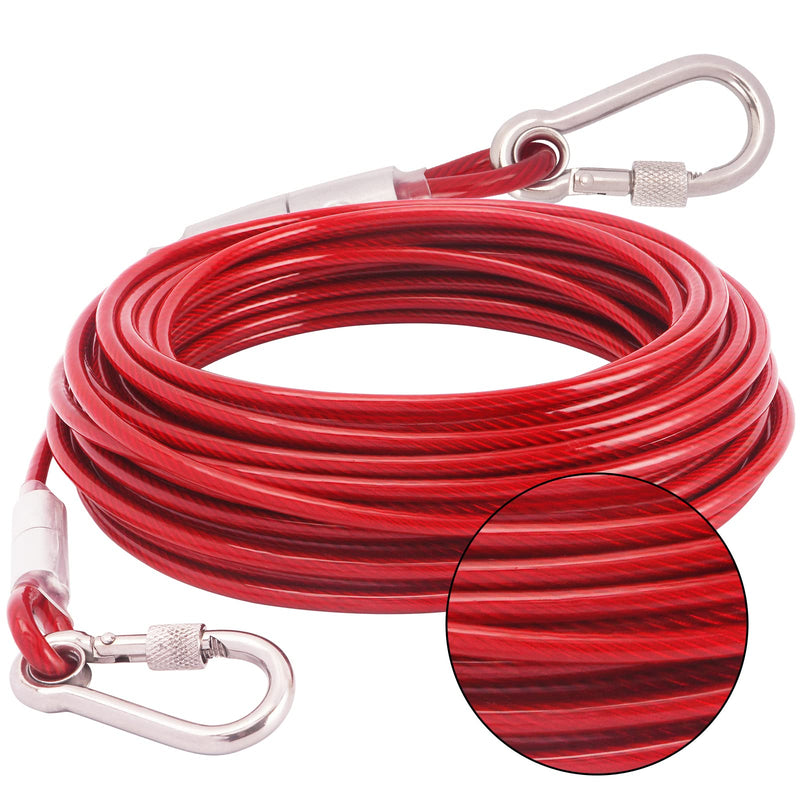 Strong Dog Tie Out Cable With Steel Bukle,10/20/30/50/100 ft Heavy Duty Tie Out Cable for Dogs Up to 250 lbs, Long Dog Training Leash for Medium Large Dogs,Anit Rust Chew Proof Dog Yard Lead Leash for Yard, Camping, Park, Outside 10ft Red - BeesActive Australia