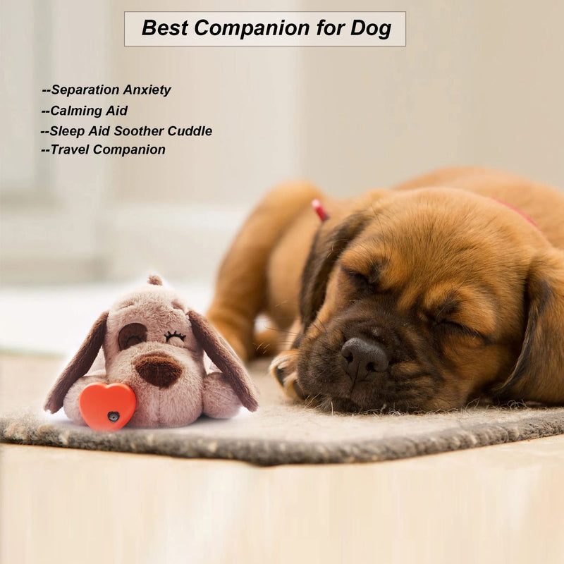Beverly Shark Puppy Heartbeat Toy Dog Anxiety Relief Calming Aid Puppy Heartbeat Stuffed Animal Behavioral Training Sleep Aid Comfort Soother Plush Toy for Puppies Dogs Cats Brown-1 - BeesActive Australia