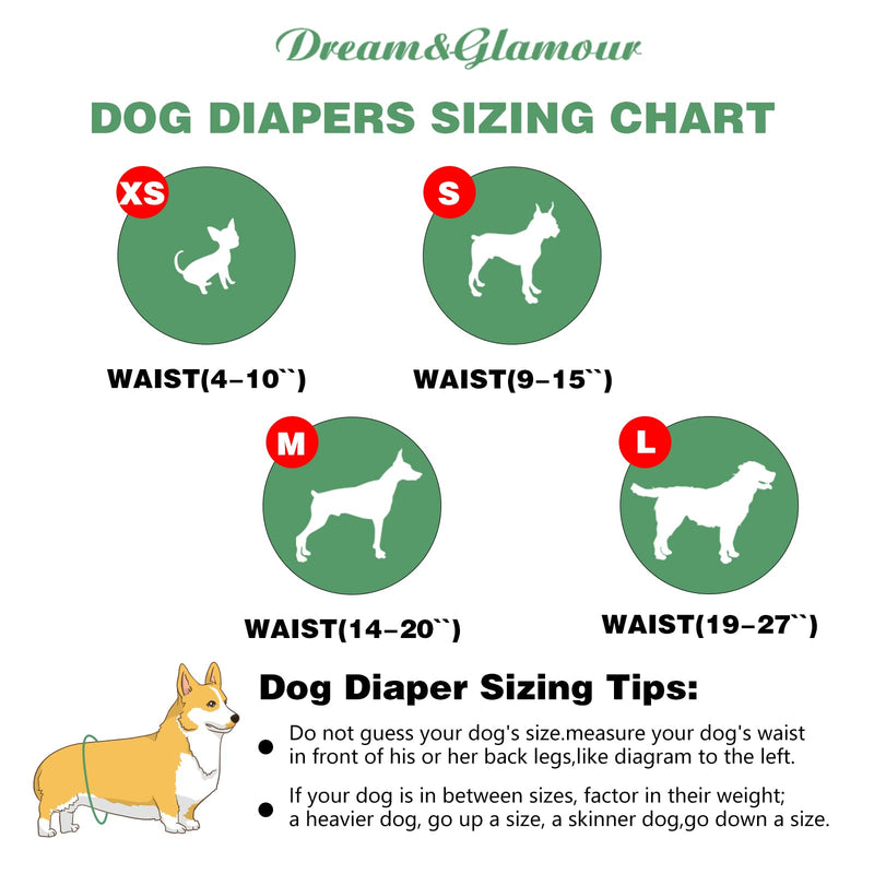 Dream&Glamour Female Dog Diapers (3 Pack),Washable Dog Diapers for Female Dogs,Highly Absorbent Dog Dresses for Dogs in Heat, Incontinence, or Excitable Urination Small (9" to 15") - BeesActive Australia