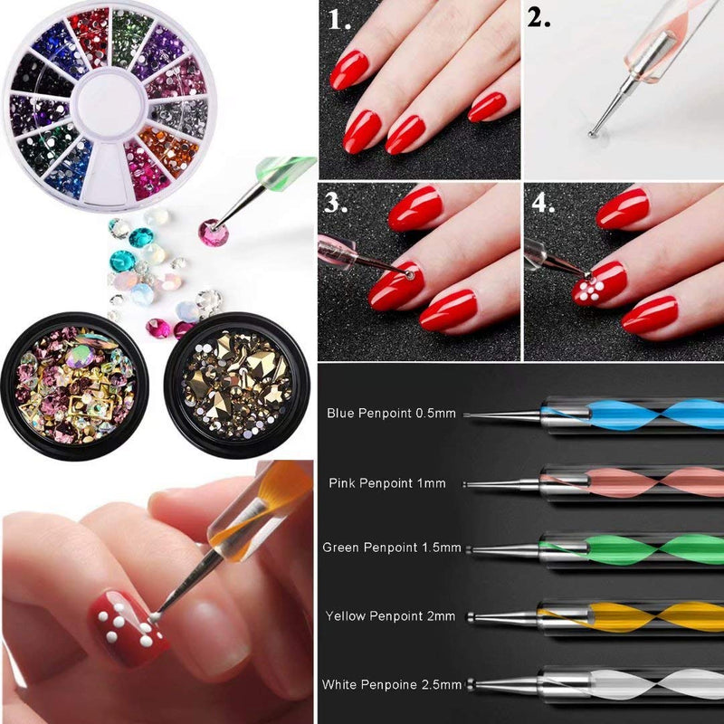 Nail Art supplies, JOYJULY 30 Striping tape & 15pcs nail art Brushes Set & 5pcs Dotting Pen & 3pcs 3D nail art Rhinestones Nail Art Kit tools accessories Decoration Diamond foil - BeesActive Australia