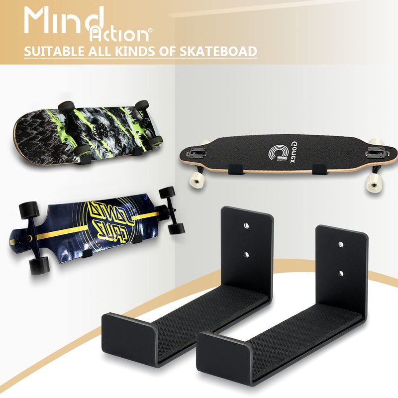 Mind and Action Skateboard Wall Mount Display Rack,Home and Garage Skateboard Storage,Solid Aluminum Shelf Brackets Black 2 Pair - BeesActive Australia