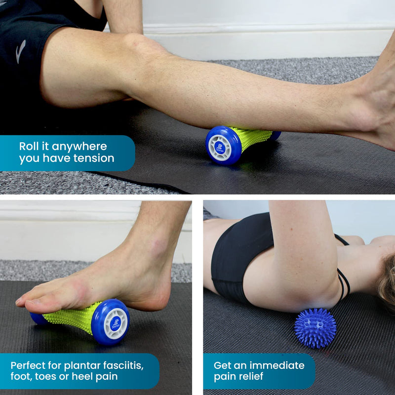 Beenax Foot Massage Roller and Hard Spiky Ball Set - Perfect for Plantar Fasciitis Recovery, Wrists and Forearms Exercise, Arm Pain, Trigger Point - Designed to Relieve Stress and Relax Tight Muscles Blue - BeesActive Australia