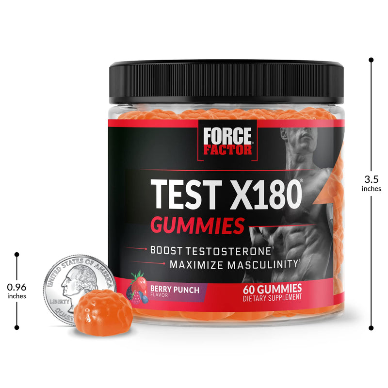 Force Factor Test X180 Gummies Testosterone Booster for Men with Tongkat Ali, Horny Goat Weed, Tribulus Terrestris, Fenugreek, & Black Maca, Supplement Men, Berry Punch, 60 Gummies, 1-Pack 60 Count (Pack of 1) - BeesActive Australia