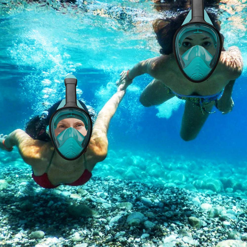 [AUSTRALIA] - QingSong Full Face Snorkel Mask, Snorkeling Mask with Detachable Camera Mount, 180 Degree Panoramic View Anti-Fog Anti-Leak Snorkel Set for Kids & Adult Black/Green Small 