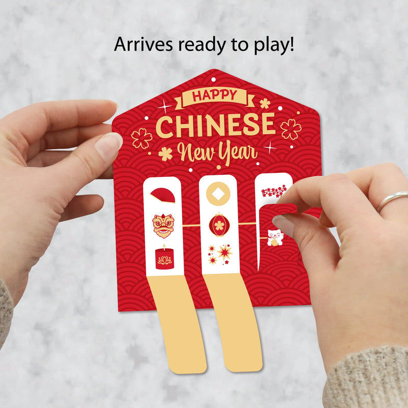 Big Dot of Happiness Chinese Lanterns - Lunar New Year Game Pickle Cards - Pull Tabs 3-in-a-Row - Set of 12 - BeesActive Australia