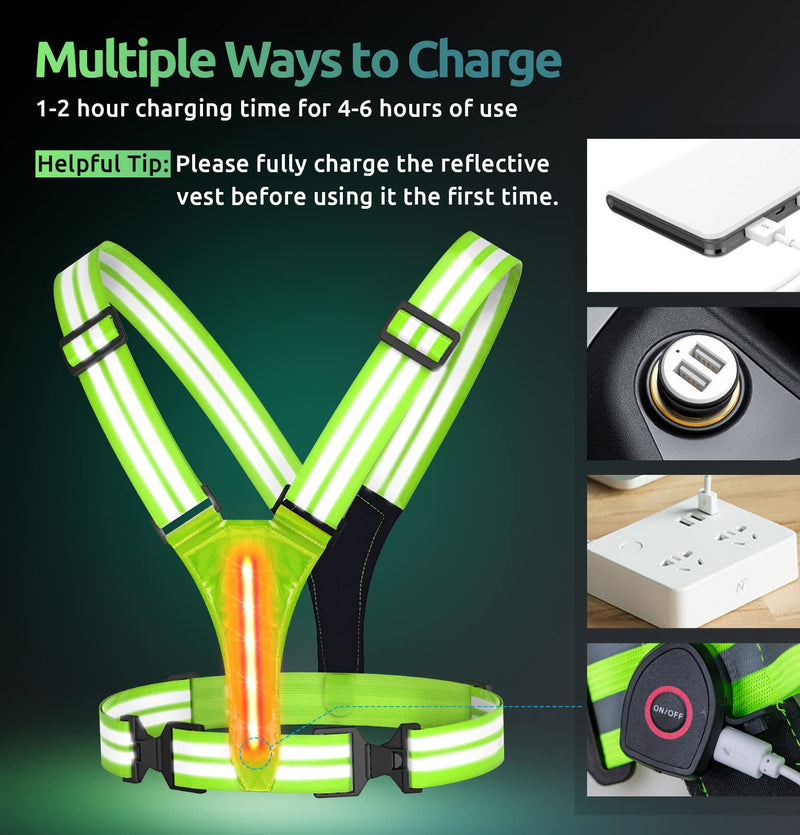 UPBOXN Reflective LED Running Vest, USB Rechargeable with 3 Light Modes, High Visibility Light Up Vest with 2 Reflective Elastic Bands, Adjustable Safety Gear for Night Running, Cycling (Men & Women) - BeesActive Australia