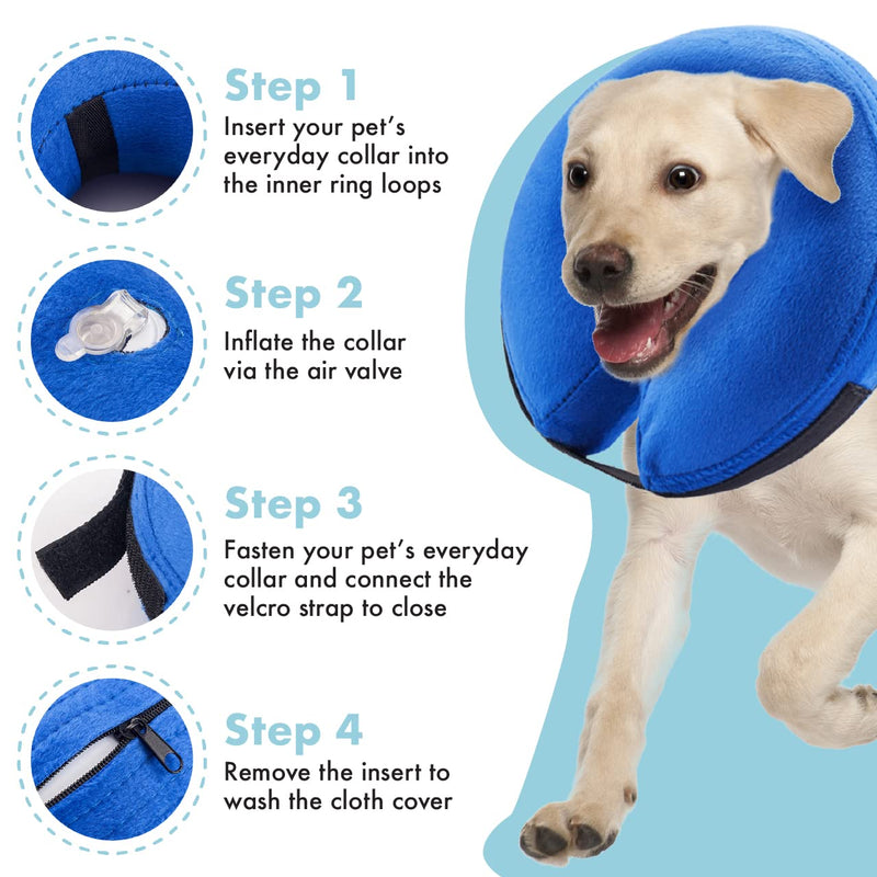 E-KOMG Dog Cone After Surgery, Protective Inflatable Collar, Blow Up Dog Collar, Pet Recovery Collar for Dogs and Cats Soft Large(12"-18") Blue - BeesActive Australia