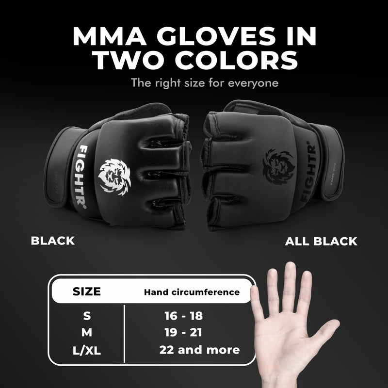 FIGHTR MMA Gloves - for Ideal Stability & Striking Power | Grappling Gloves for MMA, sandbag, Sparring & Training | incl. Carrying Bag Small All Black - BeesActive Australia